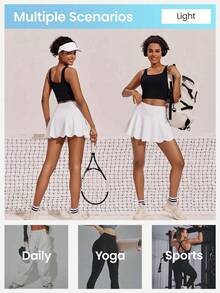 Glamine Charm White Petal Hem Skort Sport Skirt With Compression Shorts, Pocket And Breathable Material For Badminton, Tennis, Yoga - White - View 12