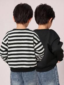 2件裝男孩百搭買1送1休閒百搭舒適保暖加厚記憶保溫寬鬆長袖套頭運動衫多件套裝，黑色、灰色、復古，適合學校、花園、秋季 - 彩色 - 查看 5