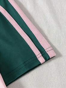 SHEIN 2 piezas/Set Conjunto de manga corta y pantalones largos para adolescentes, lazo rosa, adecuado para primavera/verano, deportes & desplazamientos - Verde Oscuro - Ver 8