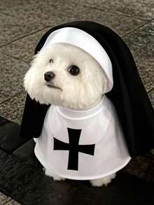 PETSIN 1PC Nun Themed Pet Cosplay Costume, Funny Photo Outfit For Medium & Small Dogs Cats - Black and White - View 2
