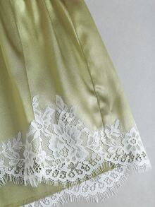 Elamini 春夏新款復古浪漫蕾絲拼接寬腿顯瘦短褲 女款小個子綠色短褲 - 綠色 - 查看 5