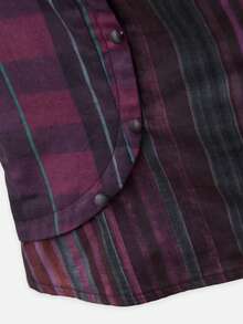 Nöista Plaid Mandarin Collar Top With Keyhole Neckline For Going Out And Vacation Styling. - Purple - View 12