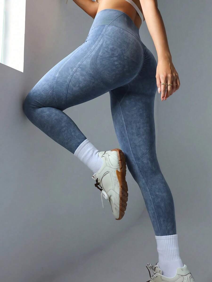 Slayform Slayform Women's Blue Distressed Matte Seamless Sports Leggings - Baby Blue - View 1