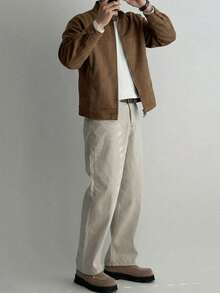 DAZY Men's Solid Brown Suede Jacket And Coat, Autumn/Spring - Brown - View 2