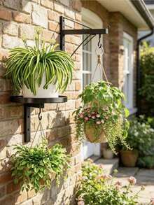 1/2 Double-Layer Metal Plant Rack, Simple European Wall Hanging Style Flower Pot Rack, Suitable For Indoor And Outdoor Use, Outdoor Decoration, Flower Pot Storage Rack, Flower Pot Storage Rack - Wall-mounted - View 6