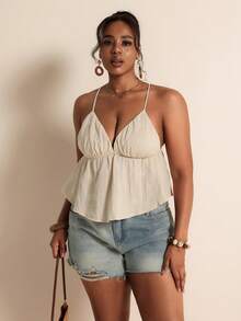 Elaquor Plus Size Women Daisy Embroidery Camisole Top For Vacation Beach Date Night Beige Summer Boho Tropical - Apricot - View 6
