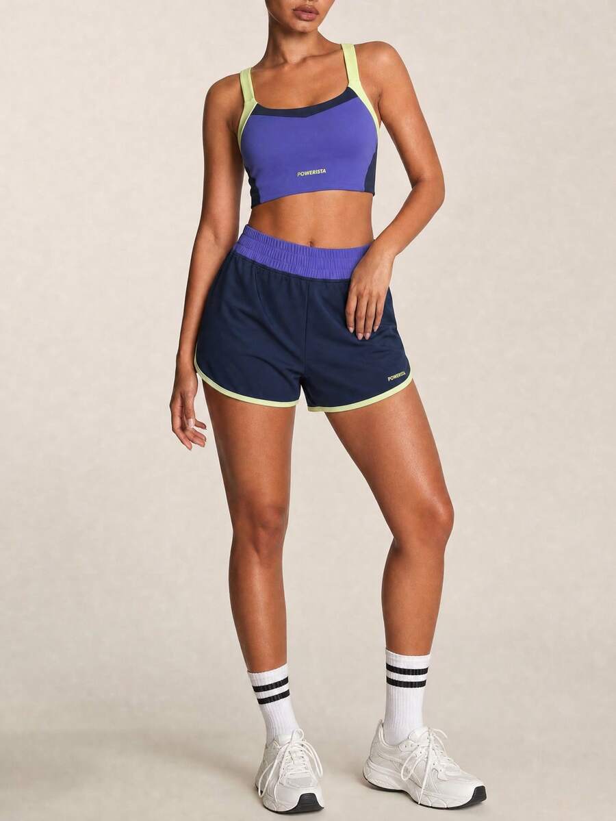 SHEIN BAE Women's Contrast Color Camisole And Elastic Waist Shorts Sports Suit Workout Women Sets