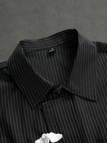 SLATEMANN Men's Striped Short Sleeve Button-Down Casual Shirt - Black - View 5