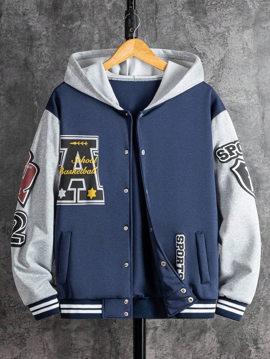 Autumn/Winter Teen Cool Hooded Baseball Jacket Loose Fit Outerwear - Multicolor - View 1