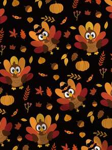 PopScrub Thanksgiving V-Neck Short Sleeve Double Pocket Cute Turkey Print Nurse Doctor Work Uniform Lab Surgical Scrub Uniform Pet Grooming Uniform Nutritionist Uniform Multi-Pocket Functional Women's Holiday Clothing, Summer Women's Top, Turkey Women's Top, Thanksgiving Party, Thanksgiving Decoration, Cartoon Cute Little Turkey - Black - View 5