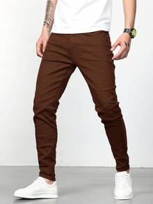 IRON GLYPH Jeans Ajustados Para Hombres Con Bolsillos Diagonales - Café integral - View 6