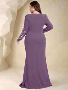 Coutiva Gaun Malam Formal Ukuran Plus Elegan dengan Hiasan Manik-Manik Mutiara Imitasi dan Belahan (Gaya Pengerjaan Berat) - Dusty Purple - View 2