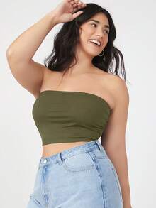 SHEIN BASICS 大尺碼 2 件組短版抹胸上衣/夏季/露肩上衣 夏季上衣 - 彩色 - 查看 3