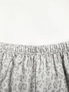 SHEIN Tween女孩秋冬休閒時尚街頭風豹紋拼接織帶寬鬆直筒長褲，適合休閒外出與日常穿著 - 灰色 - 查看 9