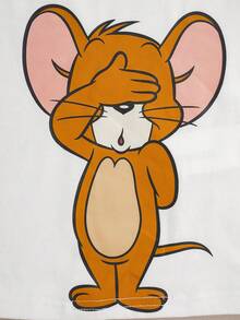 TOM & JERRY X SHEIN 女童夏季休閒拼色拼接卡通印花T恤 - 白色 - 查看 5