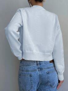 SHEIN 青少年女孩休閒百搭素色開襟衫 - 淺藍色 - 查看 2