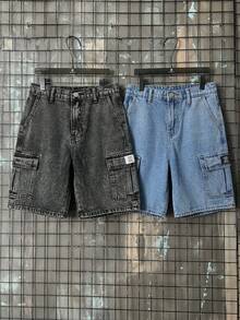SHEIN 兒童 2件組 青少年男孩灰色藍色牛仔風寬鬆丹寧短褲 開學季夏季街頭穿搭 - 彩色 - 查看 2