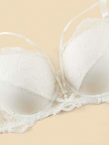 Bralution Solid Color Lace Comfortable Daily Underwire Molded Cup Support Fabric Patchwork Plus Size Lingerie Set Summer - White - View 13