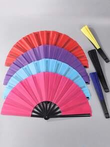 SHEIN 1Pc Solid Color Classical Tai Chi Kung Fu Fan, 13-Inch Plastic Ribs Tough And Durable, Smooth Opening Closing With Crisp Sound, Ideal For Dance Performance Tai Chi Practice, Multiple Colors Available Foldable Portable. - A - View 1