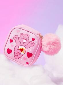 SHEIN X Care Bears 愛心卡通動物印花小方格珠寶收納盒，附柔軟毛球拉鍊吊飾，便攜式日常與旅行飾品收納盒 - 彩色 - 查看 3