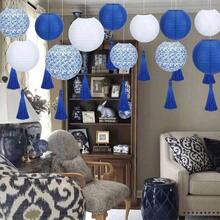 12pcs Blue And White Porcelain Design Chinese Traditional Pattern Paper Lanterns, Suitable For Weddings, Birthdays, Festivals, Parties, And Home Decor - multicolor - View 8