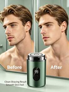 Teckwe 1 Piece Abs Mini Electric Shaver Digital Power Display High Speed Sharp Blade Double Click Start Rechargeable Portable Waterproof Travel Facial Razor For Men Daily Business Trip Outdoor Spring Summer Autumn Winter Trending Men Grooming Gadget 300mAh - Multicolor - View 6