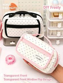 Hand-Held Canvas Magnetic Pen Bag Transparent Front Window Flip Pencil Case Students Large Storage Pencil Case. - multicolor - View 4