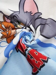 TOM & JERRY X SHEIN Baby Boy Letter Cartoon Print Hooded Short Sleeve T-Shirt And Shorts Casual Daily Outfit - Multicolor - View 7