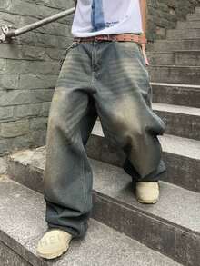 Manfinity EMRG Men's Casual Distressed Wide Leg Baggy Jeans - Blue - View 7