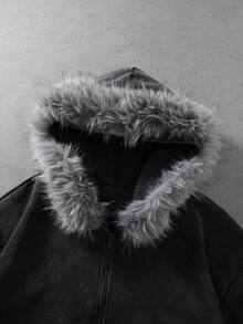 ROMWE MEN Herr vintage tvättad fleece hoodie - Svart - Visa 5