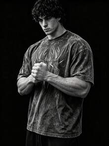 RISE LYT Men's Spider Print Short Sleeve Casual Fitness Sports T-Shirt, Gym - Black - View 4