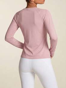 SHEIN BAE 1pc Women's Solid Color Round Neck Long Sleeve Casual Fitness Sports T-Shirt - Violet Purple - View 3