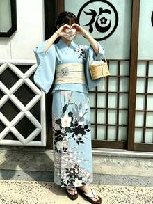 Irokai 日本女性传统印花和服浴衣睡衣，夏季节日 - 綠色 - 查看 1