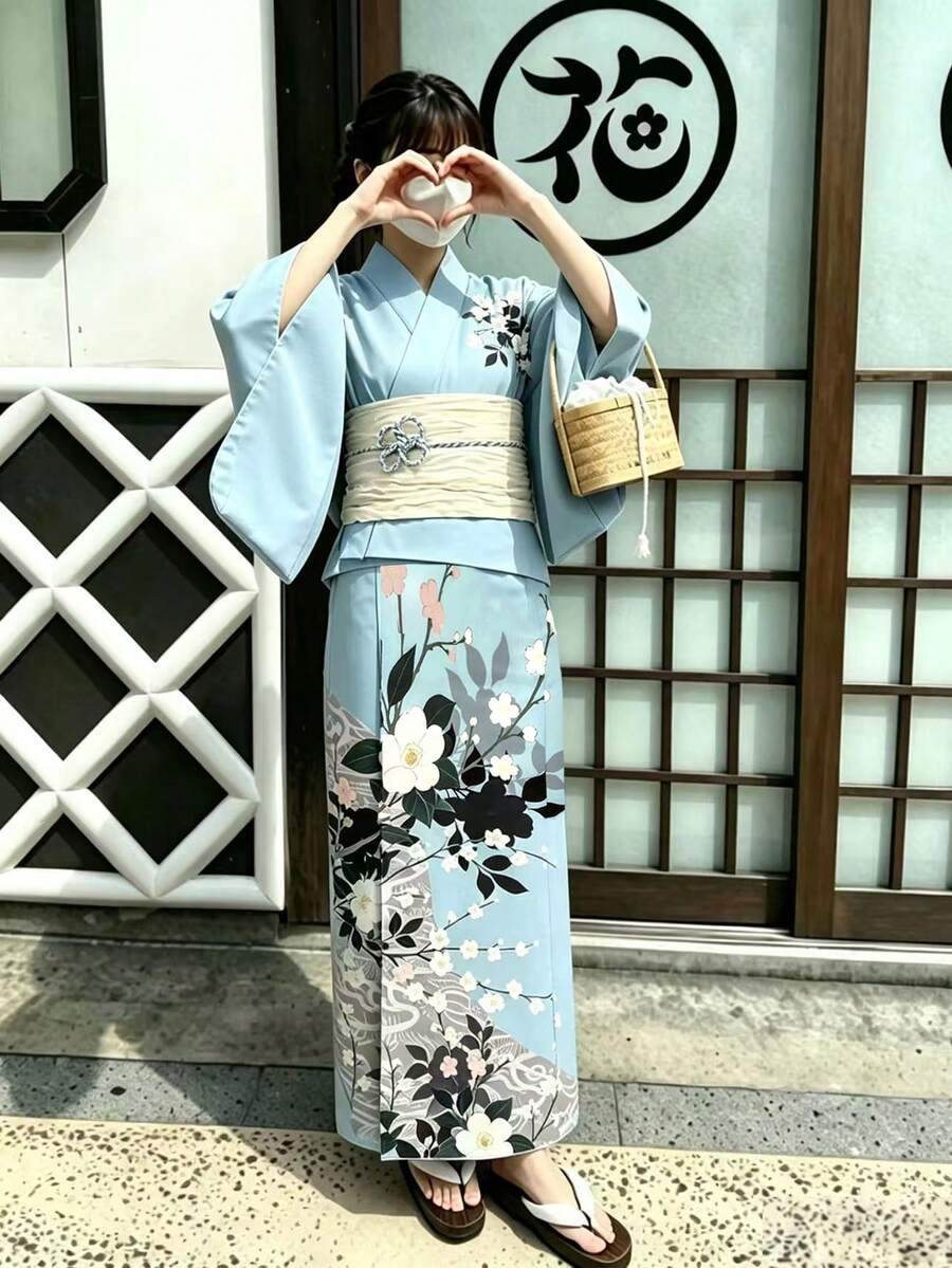 Irokai 日本女性传统印花和服浴衣睡衣,夏季节日 - 綠色 - 查看 1