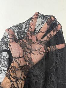 SHEIN Unity Women's Spring/Summer Black Floral Lace Mini Dress Ruffle Cinched Waist Multi-Layer Ruffle Sheer Mesh Party Night Out Sexy Elegant Halloween - Black - View 7