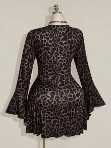 SHEIN ICON 女款大尺碼蕾絲拼接豹紋性感約會洋裝 - 棕色 - 查看 8