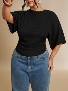SHEIN BAE Plus Size Women Solid Color Casual Versatile Daily Wear T-Shirt Fall - Black - View 6