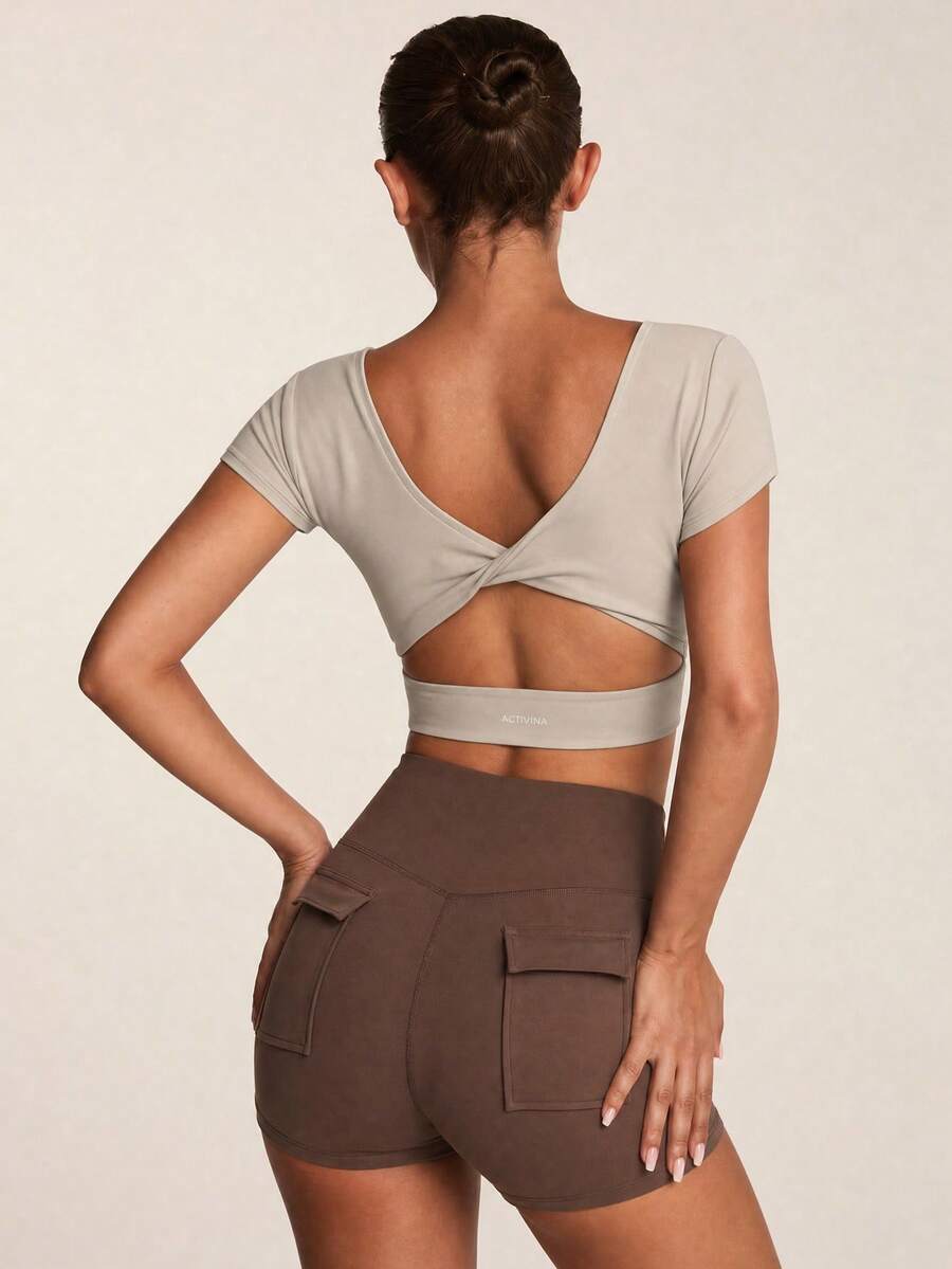 SHEIN BAE Áo thun thể thao nữ tay ngắn hở lưng thiết kế xoắn