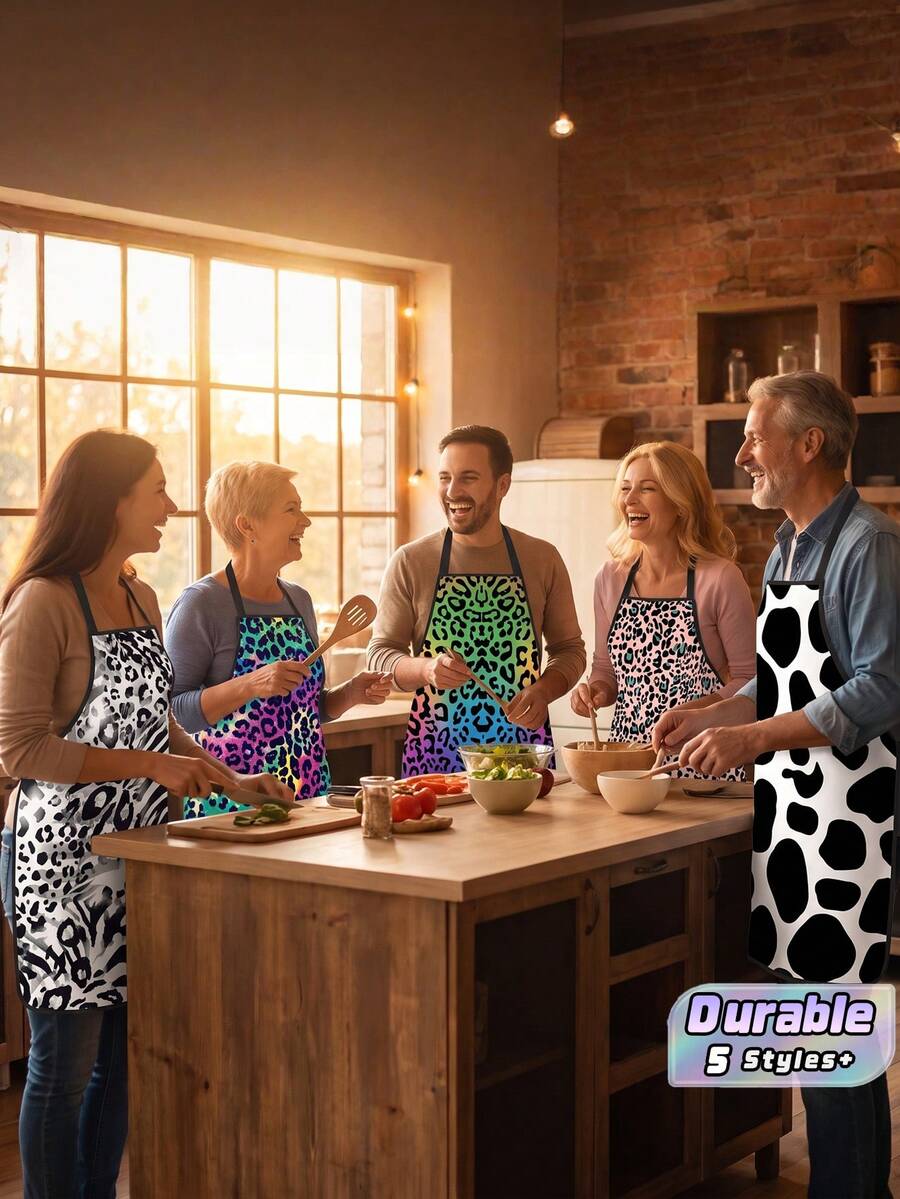 1Pc Leopard Cow Print Sleeveless Apron, Funny Novelty Costume Apron For Party Night Gag Gift, Waterproof Oilproof Kitchen Cooking Cover Up - Multicolor - View 1