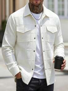 Manfinity Homme Men's Spring/Summer/All-Season White Knitted Textured Casual Mature Long Sleeve Daily Shacket - White - View 7