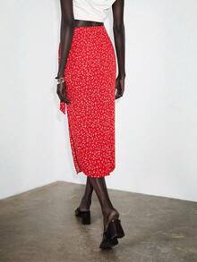 SHEIN x Tata & Beatriz Lumivelle 女款優雅深咖啡色高腰開衩綁帶抓褶不對稱緊身連身裙，度假穿搭 - 酒紅色 - 查看 2