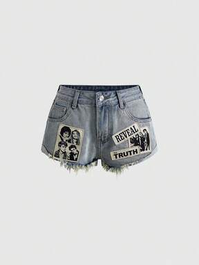Y2K Vintage Street Distressed Ripped Patchwork Embroidered Women's Denim Shorts