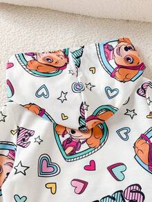 SHEIN | PAW Patrol 1件少女休閒可愛卡通蝴蝶結印花狗狗圖案連帽抓絨衛衣，適合秋冬穿著 - 彩色 - 查看 8