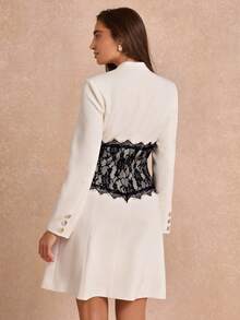 Enchnt Premium Pre-Fall Romantic Women's Elegant White Contrast Color Lace Blazer Dress,Casual Dress,Work Outfits,Formal Wear,Office Outfits For Women - White - View 7