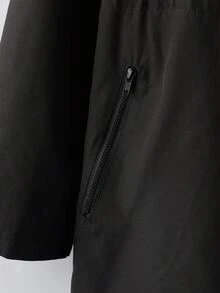 SHEIN Clasi 女款豹紋可翻面帽夾克 - 黑色 - 查看 5