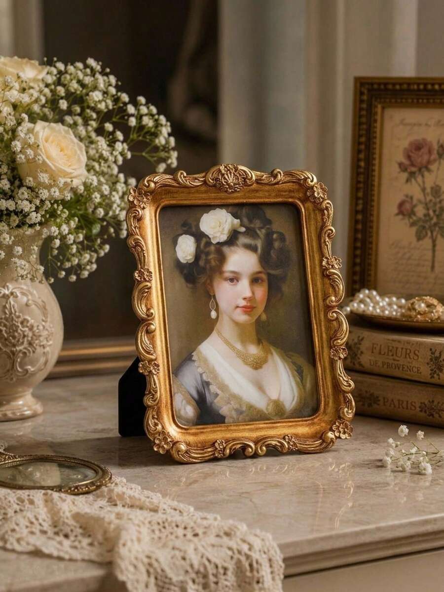 Cirelle 1pc Vintage Gold Picture Frame, Ornate Baroque Picture Frame, Antique Rococo Photo Frame For Wall & Tabletop Display, Decorative Wall Decor - 1PC - View 1