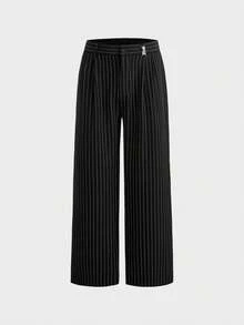 SWAVVY Men's Fashion Commuter Striped Suit Pants - Black and White - View 4