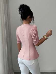 SHEIN Elenzya Women's Elegant Romantic Tailored Blazer With V-Neck, Pleated And Cinched Waist - Dusty Pink - View 2