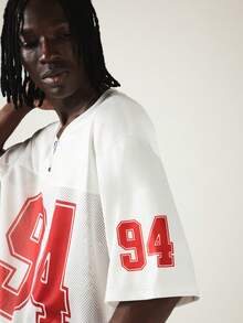 SUMWON 男士寬鬆版足球球衣 T-shirt，94號號碼、網眼拼接、V領短袖街頭風上衣 - 白色 - 查看 5