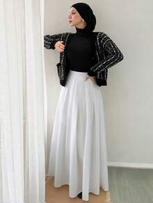 Dazy Tall Women's Elastic Waist Long Casual White Skirt Autumn Picnic Brunch - White - View 6